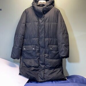 Old Navy Womens Long Self Care Puffer Parka Faux Fur Lined Black Jack Small